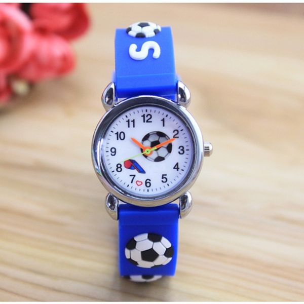 

new 3d cartoon fashion silicone football kids watch children girls boys students quartz wristwatches relogio kol saati clock, Blue