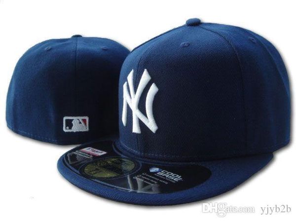 

wholesale good quality new all team ny navy size 8 basell fitted hats men's full closed flat visor cap bone  mix order is, Blue;gray