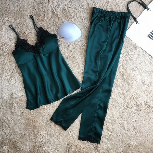 

fashion female soft cool home wear embroidery sleepwear summer long pants two pieces women's pajamas set, Blue;gray