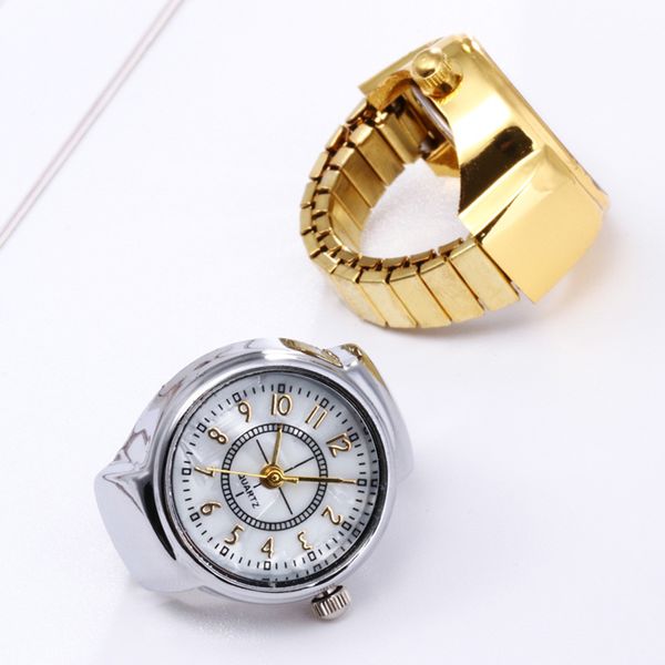 

dial quartz analog watch creative steel cool elastic quartz finger ring watch fashion gold silver luxury watches, Slivery;brown