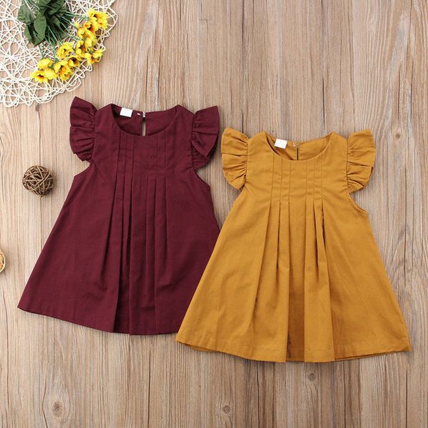 

baby dresses girl toddler kids baby girl dress solid ruffled sleeve vintage princess dresses clothes vestido bautizo, Red;yellow
