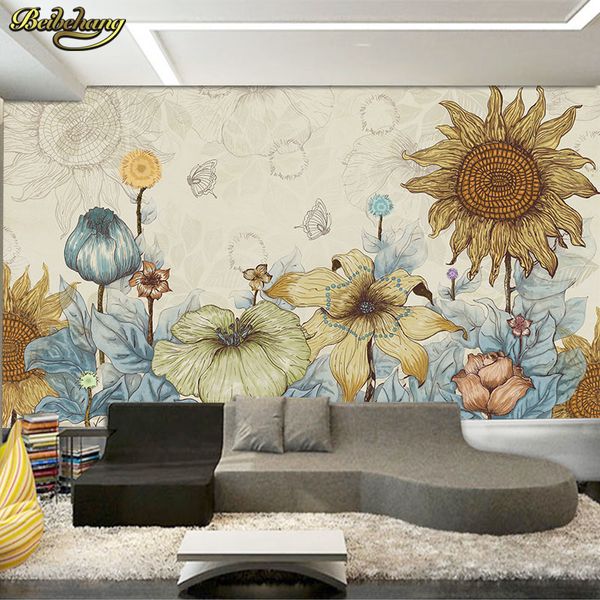 beibehang 3D современный простой ручной росписью цветы теплой темой росписи гостиной спальня детская комната фон обои