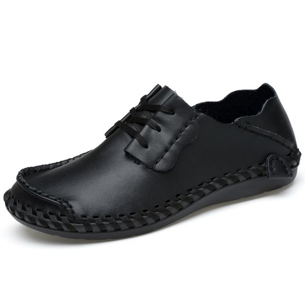 

genuine leather casual shoes men handmade vintage mocassins 2018 round toe daily shoes summer sandals sizes, Black