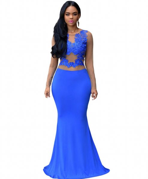 

royal blue mermaid prom dresses high collar with gold lace appliques long sleeves evening dress high split prom gowns, Black;red