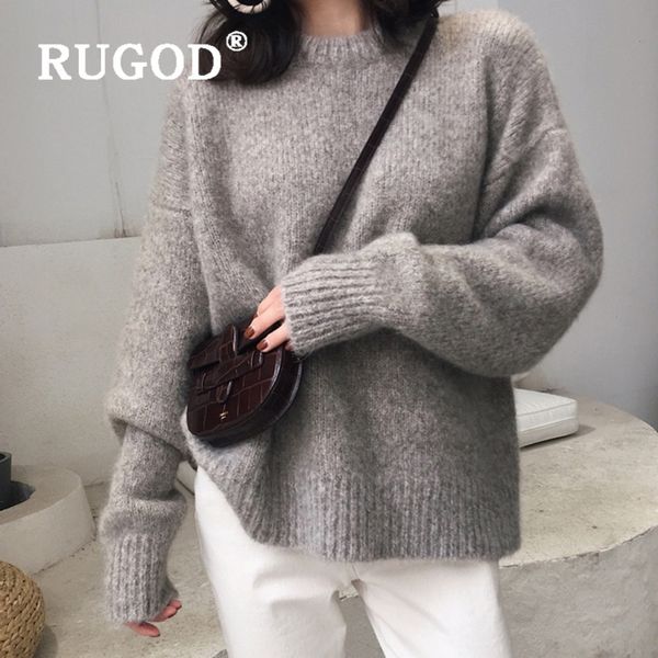 

rugod knitted sweater solid warm jumper knitwear fuzzy pullover plus size korean style winter for women fall 2019, White;black