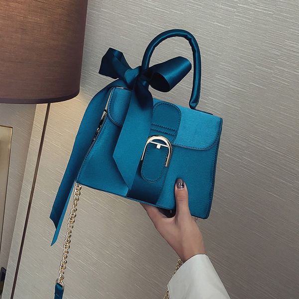 

luxury bowknot messenger bags women chains flap bag ladies fashion solid velour shoulder bags female designer black handbag