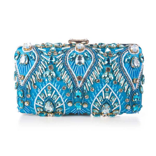 

new arrival blue evening clutches pearl rhinestone women party purse luxury prom messenger handbags crystal female clutch