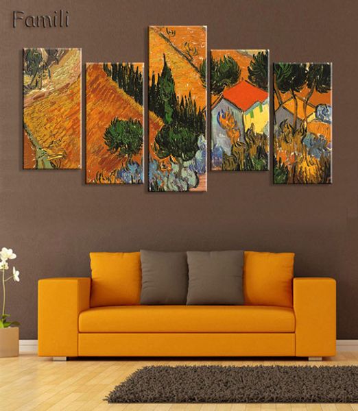 

5Panel Unframed Large Decorative Wall Pictures Painting Art Van Gogh Oil Painting On Canvas Home Wall Decoration Abstract Posters