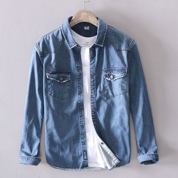

2019 suehaiwe's brand long-sleeved blue denim shirts men fashion casual shirt mens spring solid jeans shirt male chemise, White;black