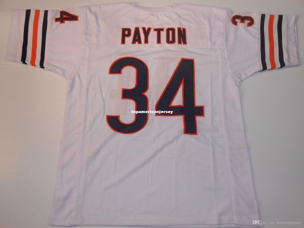 

retro custom sewn stitched #34 walter payton white mitchell & ness jersey men's football jerseys rugby, Black;blue