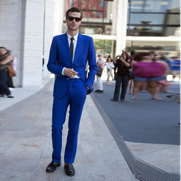 

royal blue two button slim fit wedding tuxedos notched lapel 2 pieces men's formal blazer(jacket+pants, Black;gray