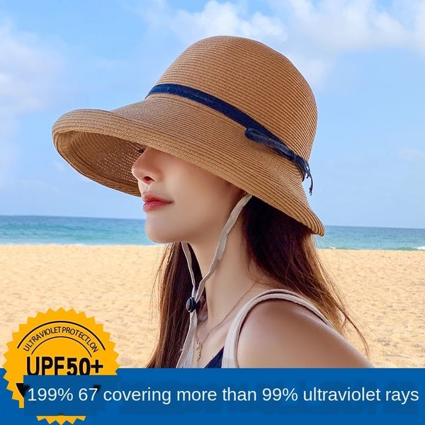 

hepburn wind sunscreen straw straw women's small eaves all-match fashionable sun hat sunscreen foldable sun fisherman's cool hat, Blue;gray