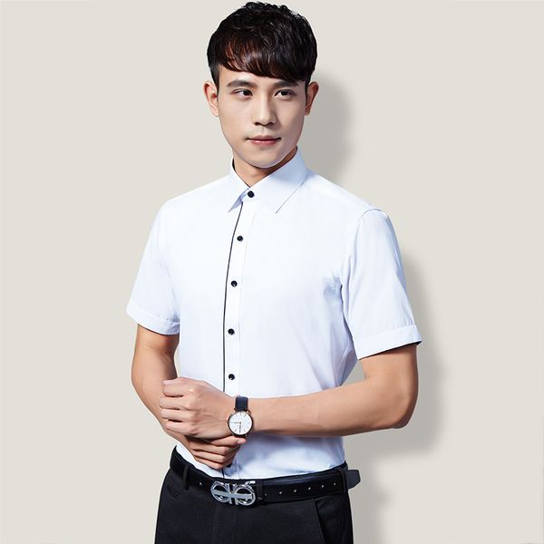 

new summer business men shirts short sleeve chemise homme slim dress shirts square collar twill professional shirt men blouse, White;black