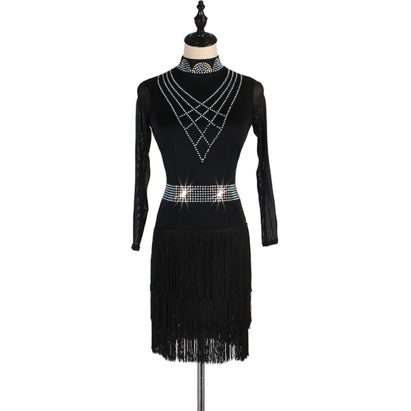 

фиолетовый черный латино платье ча сальса, танго dresss стразы сценический костюм платье на заказ блесток кисточка бахрома lq120, Black;red