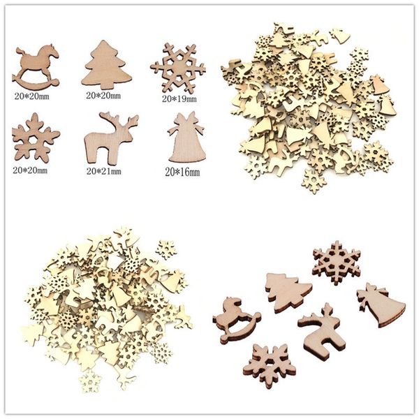 

100pcs diy natural wooden chip christmas tree hanging ornaments pendant kids gifts snowman tree shape xmas ornaments decorations