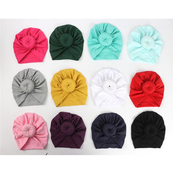 

baby girls solid color donut hats bebe turban hood knotted cap headscarf kids cotton soft cute hats newborn head accessories