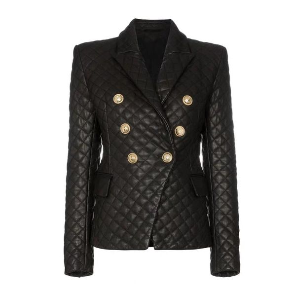 

women's suits & blazers latest winter blazer female jacket double breasted buckle slim stitching rhombic black pu leather women, White;black