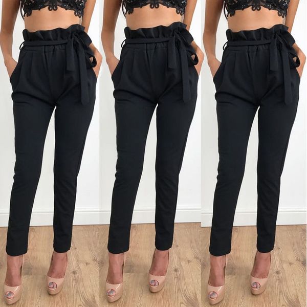 

женщины брюки женские брюки женщин новые высокая талия твердая тонкий леггинсы эластичный лук drawstring штаны jeggings карандаш брюки, Black;white