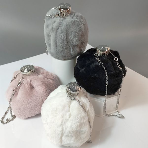 

sweet girls handbag faux fur women crossbody bags small bucket evening party shoulder bag women totes sac a main solid bolsa