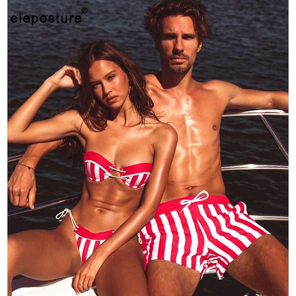 

2019 sexy полосатый пара купальники женщины бикини бандо купальник push up бинты купальники пляжная одежда плавки для мужчин, White;black