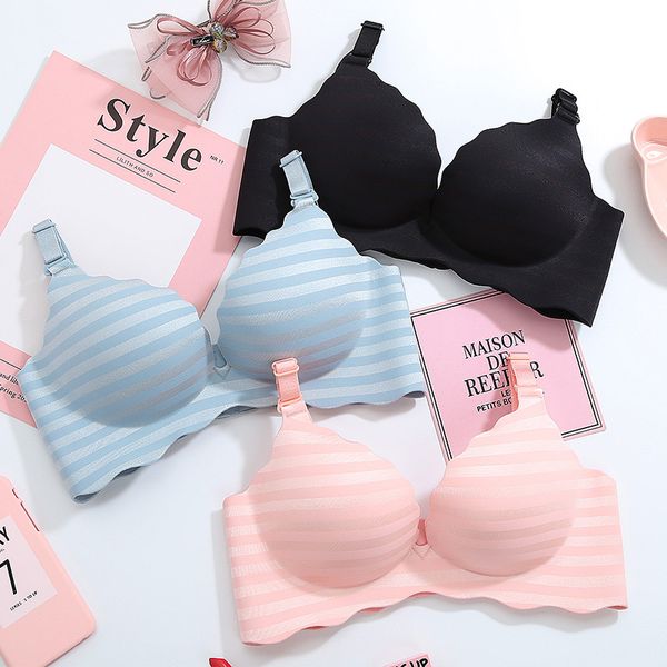 

6 цветов женщины 3d cup sexy one piece полосатый оборками съемный ремень заднее закрытие провода free shaper проложенная бюстье бюстгальтер, Red;black
