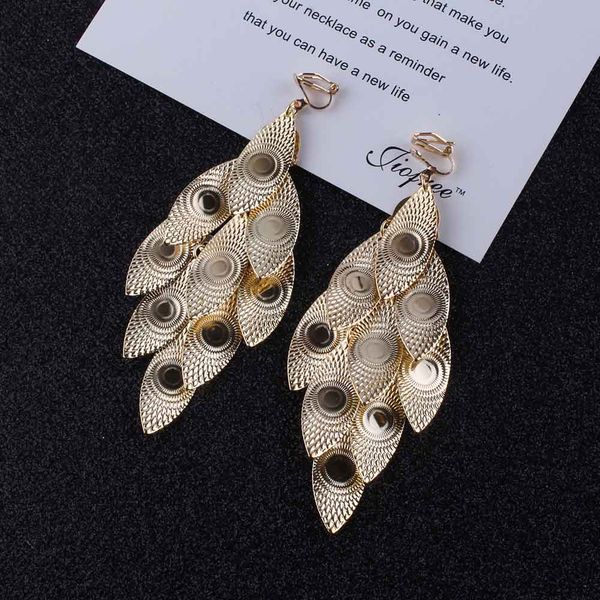 

charm long metal clip on earring without piercing for women party fashion no hole ear clip gold/silver plated earrings wholesale