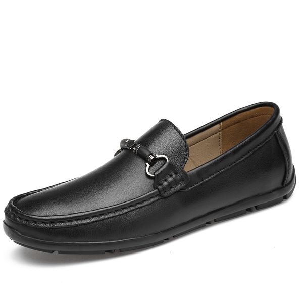 

size 37-46 men's genuine leather loafers slip on casual shoes cow leather moccasins, Black