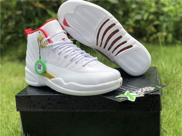 

12 12s fiba white metallic gold obsidian mens basketball shoes xii jumpman athletic sports sneakers size eu40-47