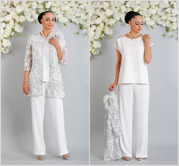 

2019 long mother of the bride pant suits with silver jacket lace appliqued feather wedding guest dress custom women outfit evening gowns, Black;red