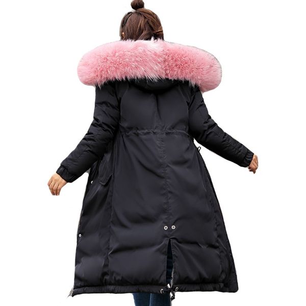 

abrigos mujer invierno parka women winter jacket ladies coat long parka hooded with fur warm outwear parkas manteau femme, Black