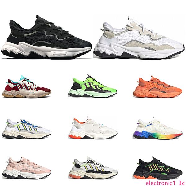 

2019 new ozweego men women casual shoes 3m reflective triple black cloud white solar red neon green pride outdoor sports sneakers size 36-45, Black;green