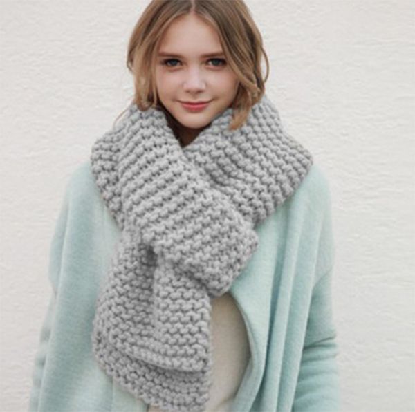

2019 european and american fashion women's new winter thick wool scarf warm outdoor sports solid color scarf, Blue;gray