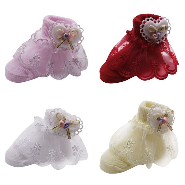 

newborn toddler baby girls kids princess bowknot lace floral short socks cotton ruffle frilly trim fashion ankle socks, Pink;yellow