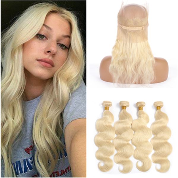 2019 Bleach Blonde Virgin Hair Extensions With 360 Closure