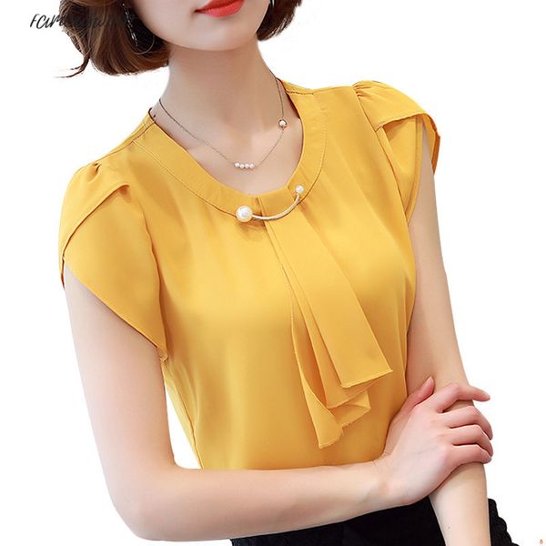 

blouses solid summer chiffon blouse shirt women short sleeve shirt women ladies office fashion blusas chemise femme, White