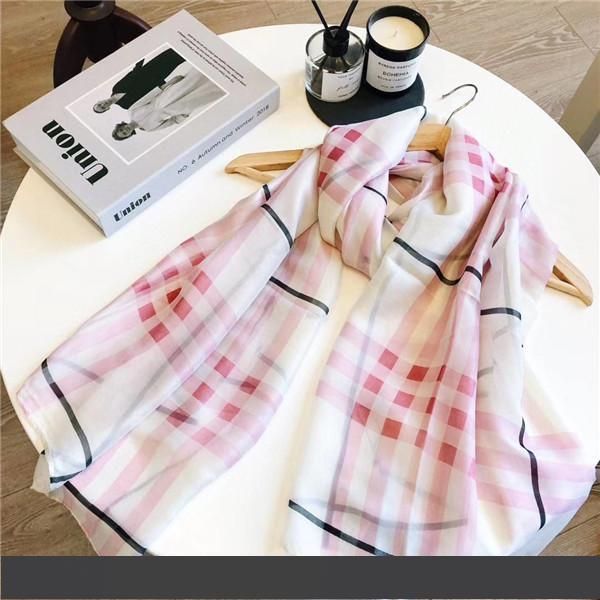 

fashion four seasons brand silk scarves long tourism shawl designer women super soft single layer grid chiffon scarves wholesale, Blue;gray