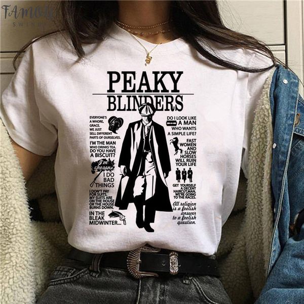 

peaky blinders t shirt tee t shirt oversized male women men tshirt fashion streetwear hip hop shirts cool o neck summer, White