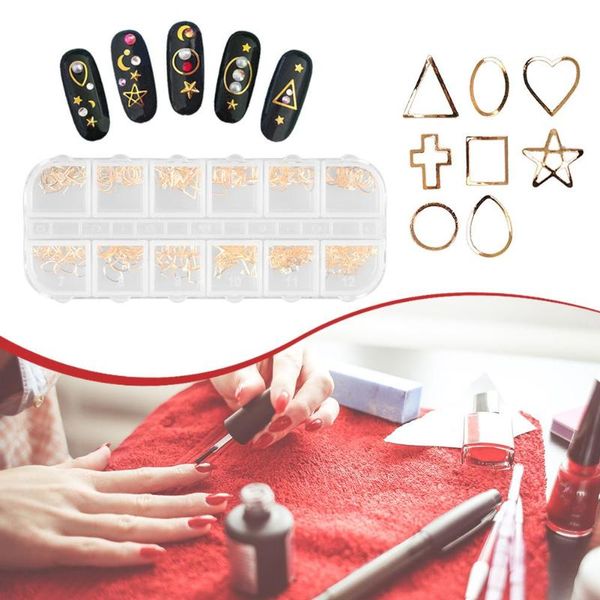 

12 grid nail art ornament geometric metal frame jewelry manicure decor tool nail art decoration tool christmas gift 2styles, Silver;gold
