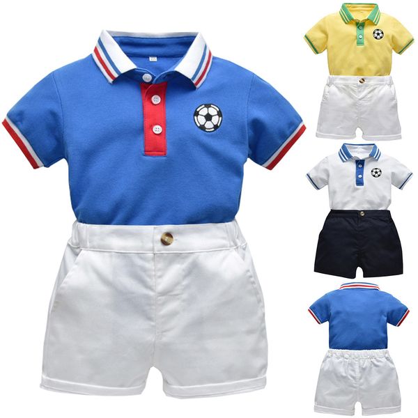 

muqgew toddler baby boys clothes gentleman striped football t-shirt +solid shorts 2pcs children boy outfits set roupa menino, White