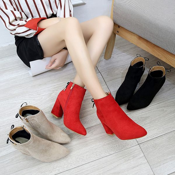 

comfortable female boots fashion women pointed head thick bottom classic ankle boots#nfa, Black