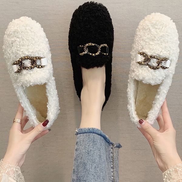 

women casual woman platform shoes slip-on shallow mouth creepers 2019 fashion women's loafers fur round toe slip on modis, Black