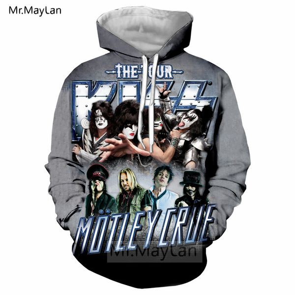 

heavy glam metal motley crue n kiss band 3d print jacket women/men hip hop hoodies mens streetwear sweatshirts man clothes, Black