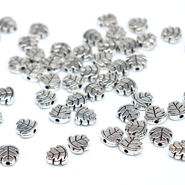 

50/100pcs 6.5mm tree leaf spacer beads accessories vintage silver plated alloy leaves beads flat needlework jewelry making