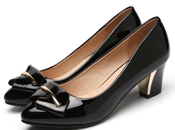 

2019 women's shoes in spring and autumn with new style high heel coarse heel pointed end bowknot @2064, Black
