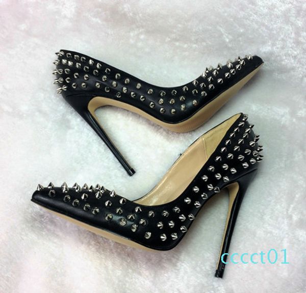 

original logo) fashion luxury designer red bottom shoes 8cm 10cm 12cm high heels spikes wedding pumps brand womens dress shoes ct01, Black