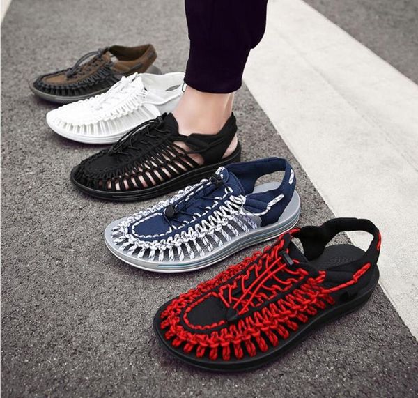 

plus size sandals 2020 summer men's beach shoes men's casual shoes sandals flat comfortable beach woven sandlias chaussure, Black