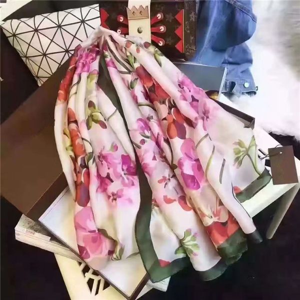 

luxury silk scarf women designer soft scarf painting flower silk shawls pashmina ladies wraps scarves foulard new, Blue;gray