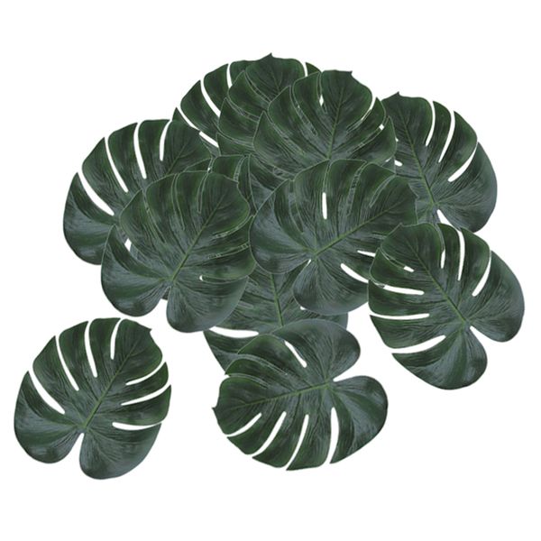 

12x artificial silk palm leaves tropical green plants for hawaii party decor