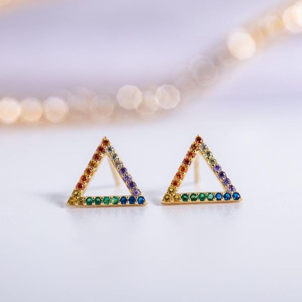 

s925 sterling silver jewelry + color zircon triangle star stud earrings for women brincos prevent allergy small earrings
