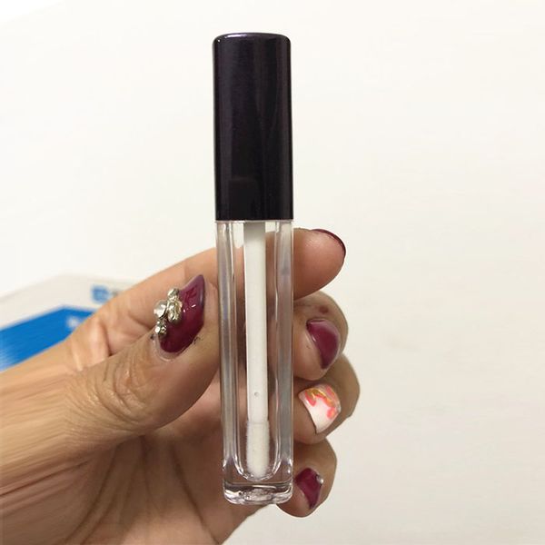 

2.5ml Пустой Площадь Lip Gloss Tube Plastic Clear Помада Lip Balm Бутылка Контейнер с Lipbrush Black Обложк